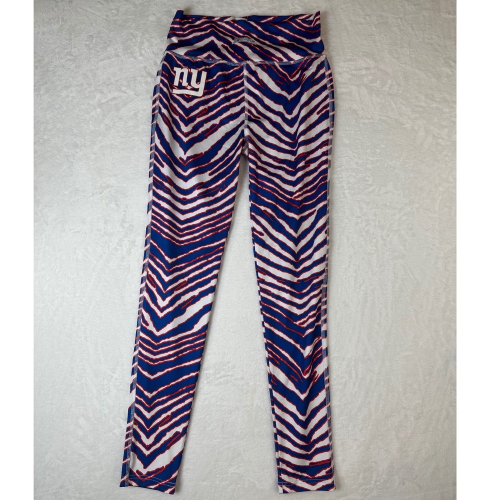 Majestic New York Giants Zubaz Zebra Print Leggings Womens Medium Blue Red White
